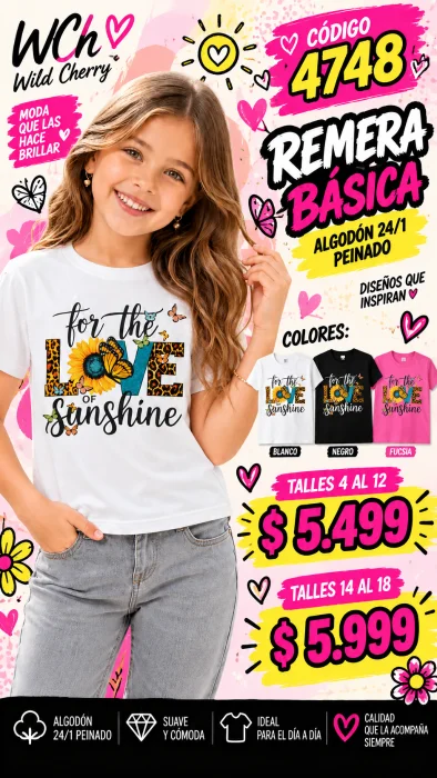 Codigo 4748 Remera Básica Estampada en Algodón 24/1 Peinado