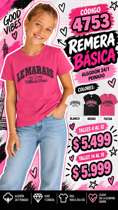 Codigo 4753 Remera Básica Estampada en Algodón 24/1 Peinado