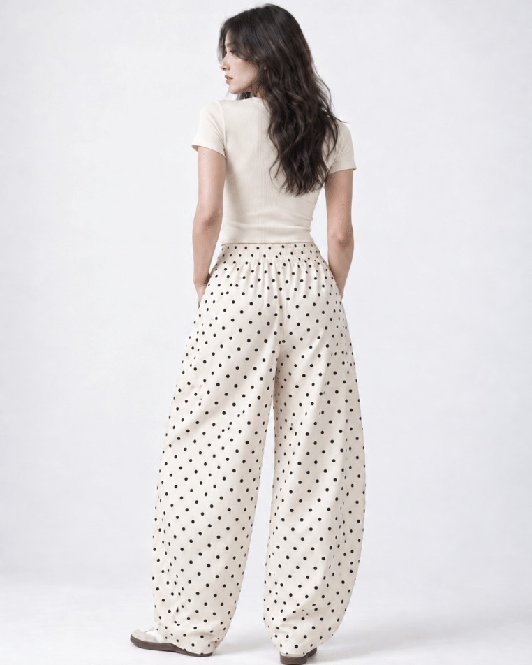 Pantalón Baggy Lunares Tela Lino 100% - Imagen 2
