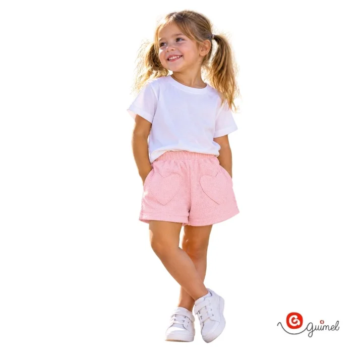 4311	short Beba Wafle con Bolsillos Corazones
