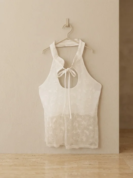 Top Halter con Abertura Tul Flock