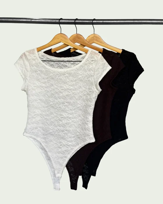 Body Jacquard Festival con Mangas Cortas y Escote Redondo