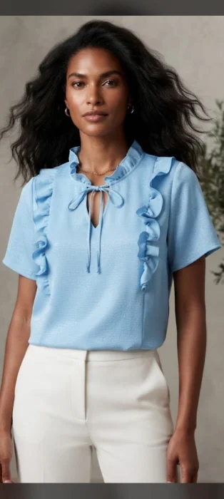 Blusa C/ Bolado en Cuello y Adelante Bolado Tela Cey Foill