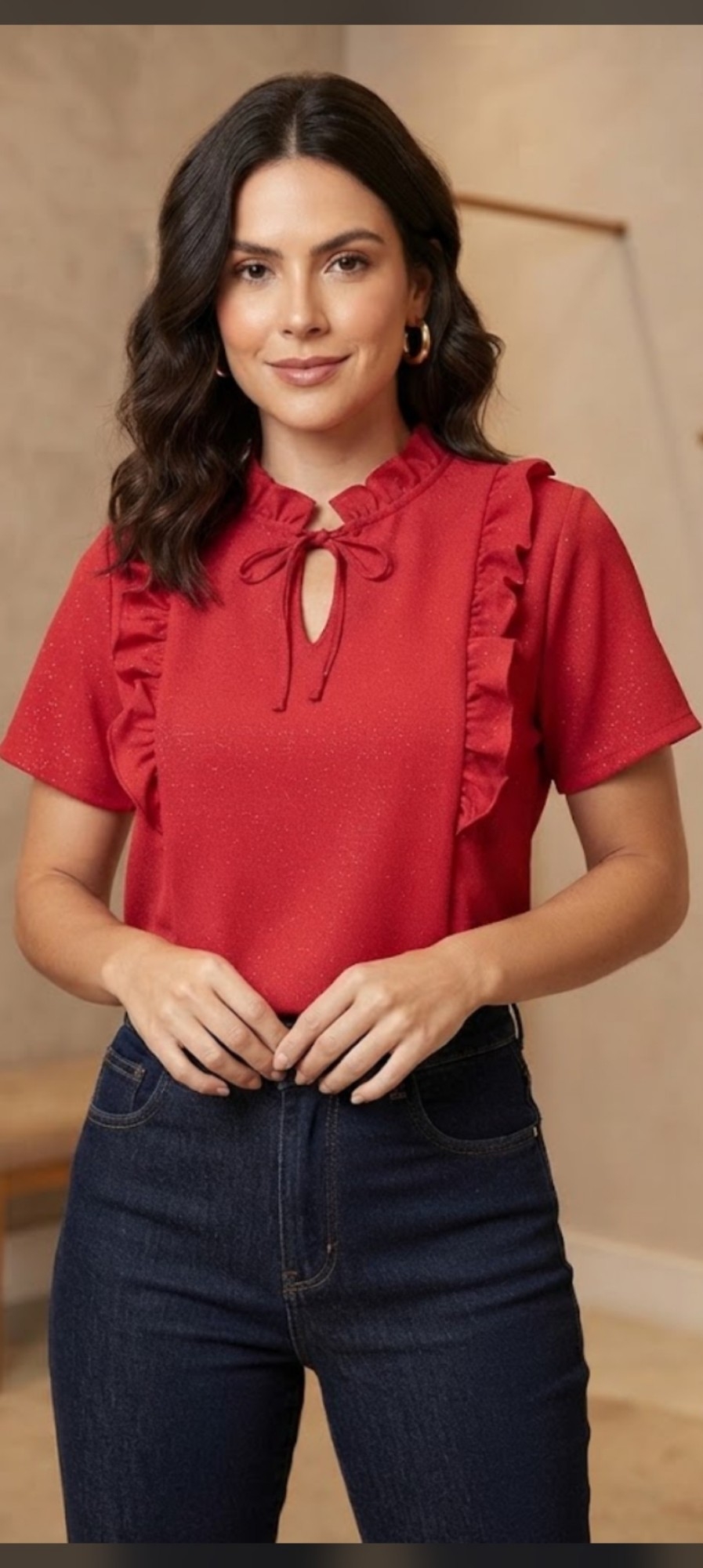 Blusa C/ Bolado en Cuello y Adelante Bolado Tela Cey Foill - Imagen 2