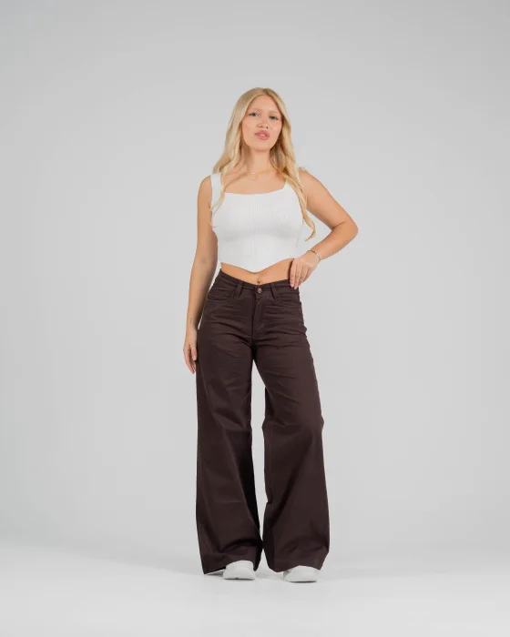 Pantalón Wide Leg Dama Gabardina