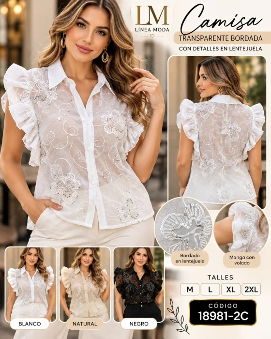 Camisa con Bordada con Detalles en Lentejuela.18981