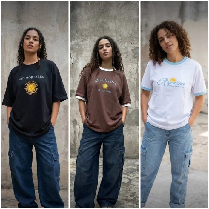Remera Argentina Bordado Algodón Peinada