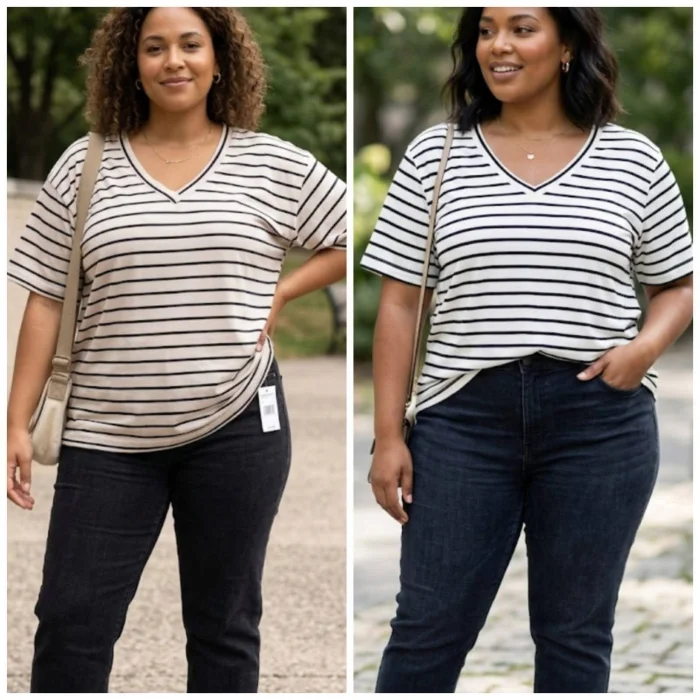 Remera Rayada Modal Viscosa Cuello V