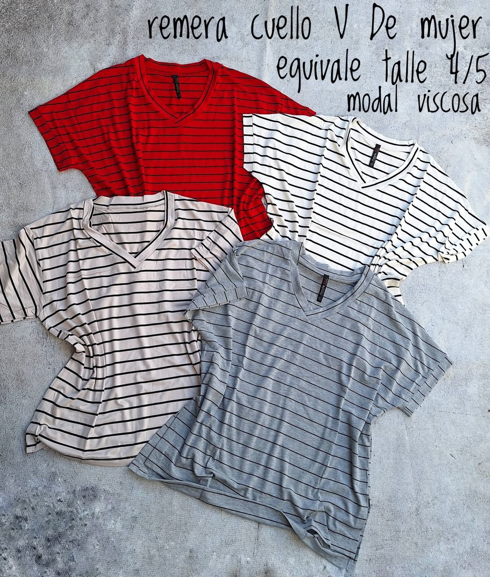 Remera Rayada Modal Viscosa Cuello V - Imagen 2