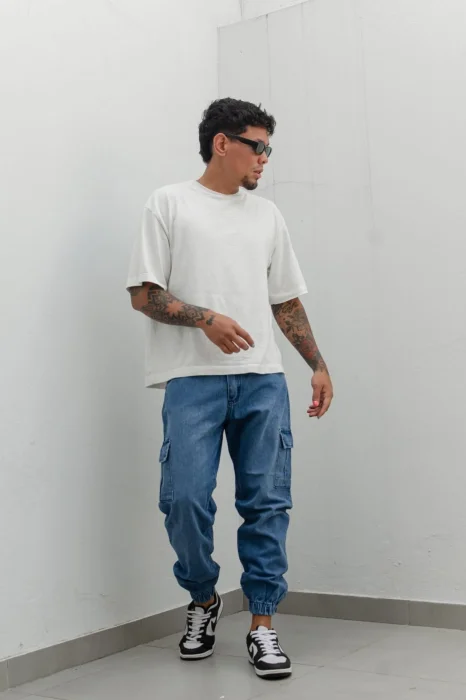 Jogger Jeans Cargo Celeste Localizado