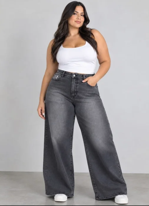 Wide Leg Elástizado Negro Humo