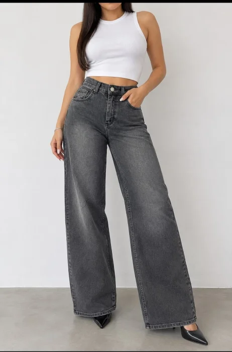 Wide Leg Elastizado Negro Humo