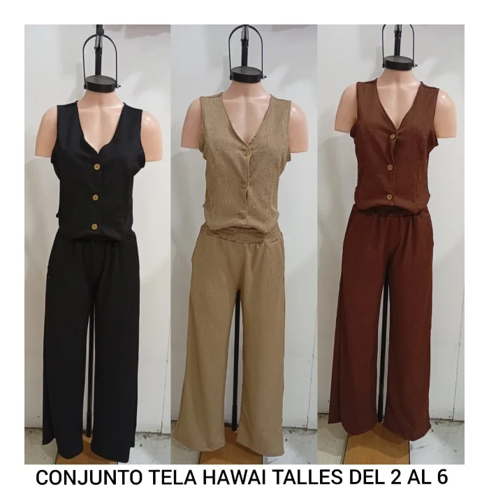 Conjunto Palazo y Chaleco Tela Hawai Premium para Dama Talles del 2 al 6