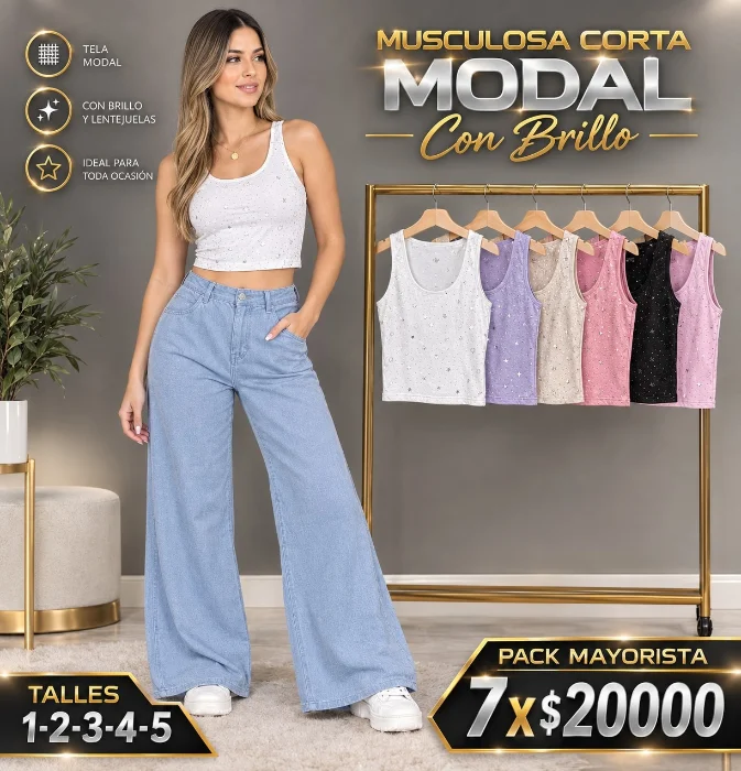 Músculosa Corta Modal con Brillo
