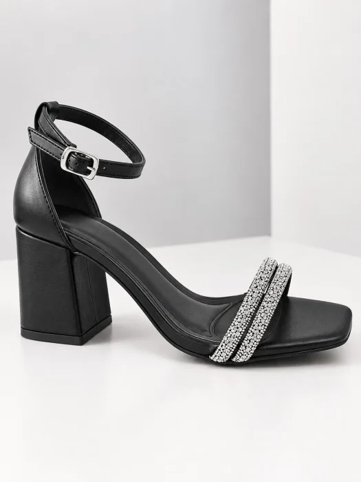 Sandalias de Fiesta con Taco Cuadrado Tiras Brillosas Sofy