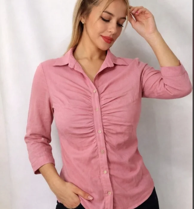 Camisa con Frunce Lino Elástizado