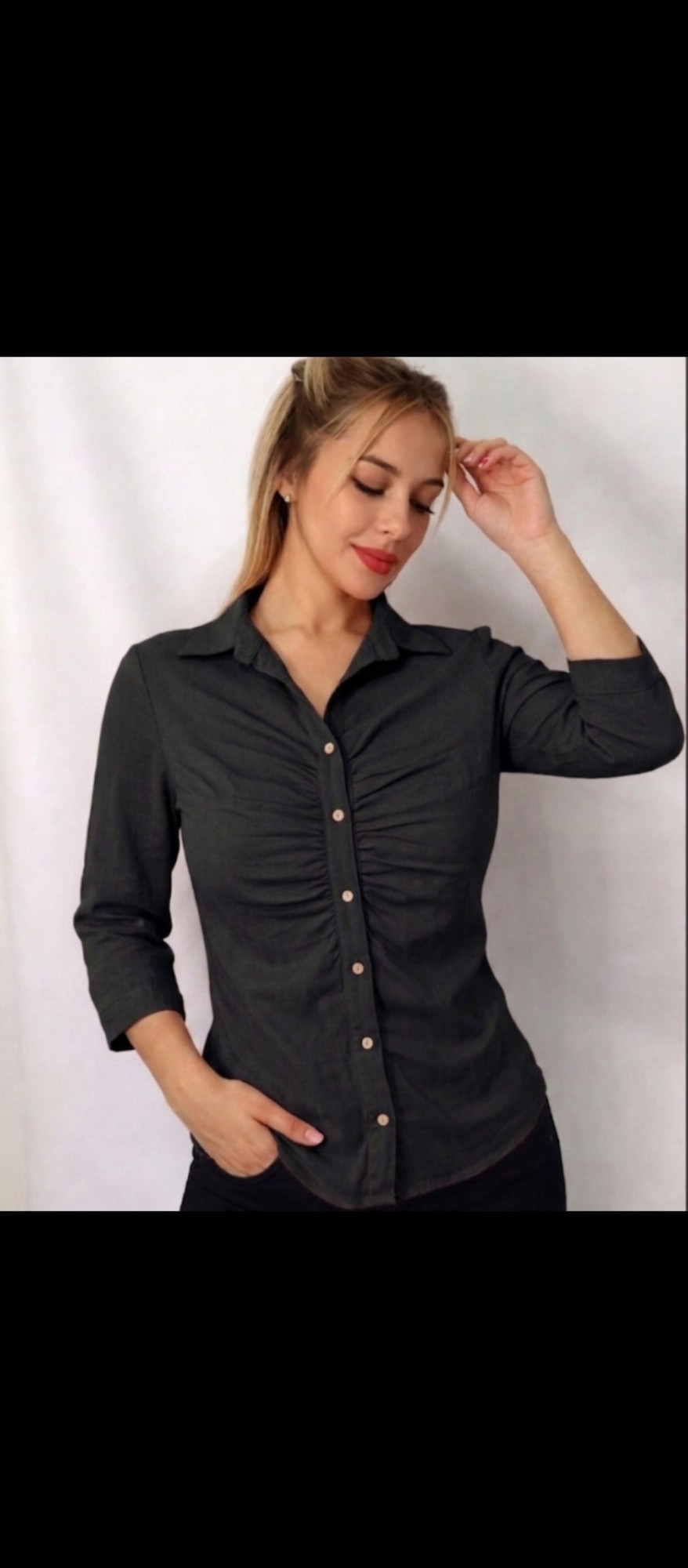 Camisa con Frunce Lino Elástizado - Imagen 3