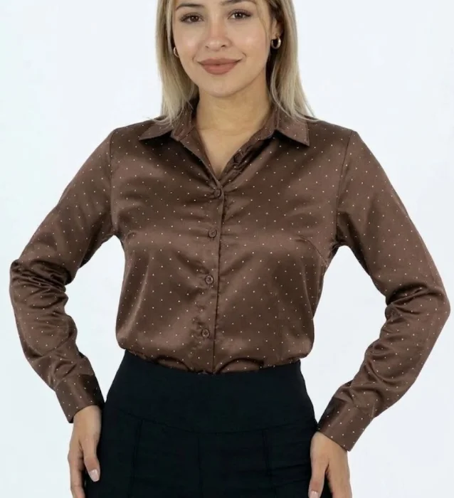 Camisa de Satén con Brillo Strass
