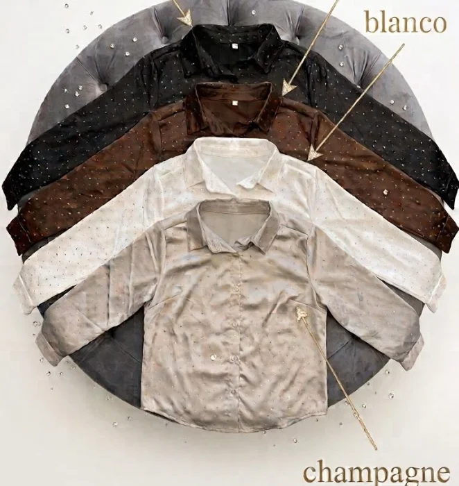 Camisa de Satén con Brillos