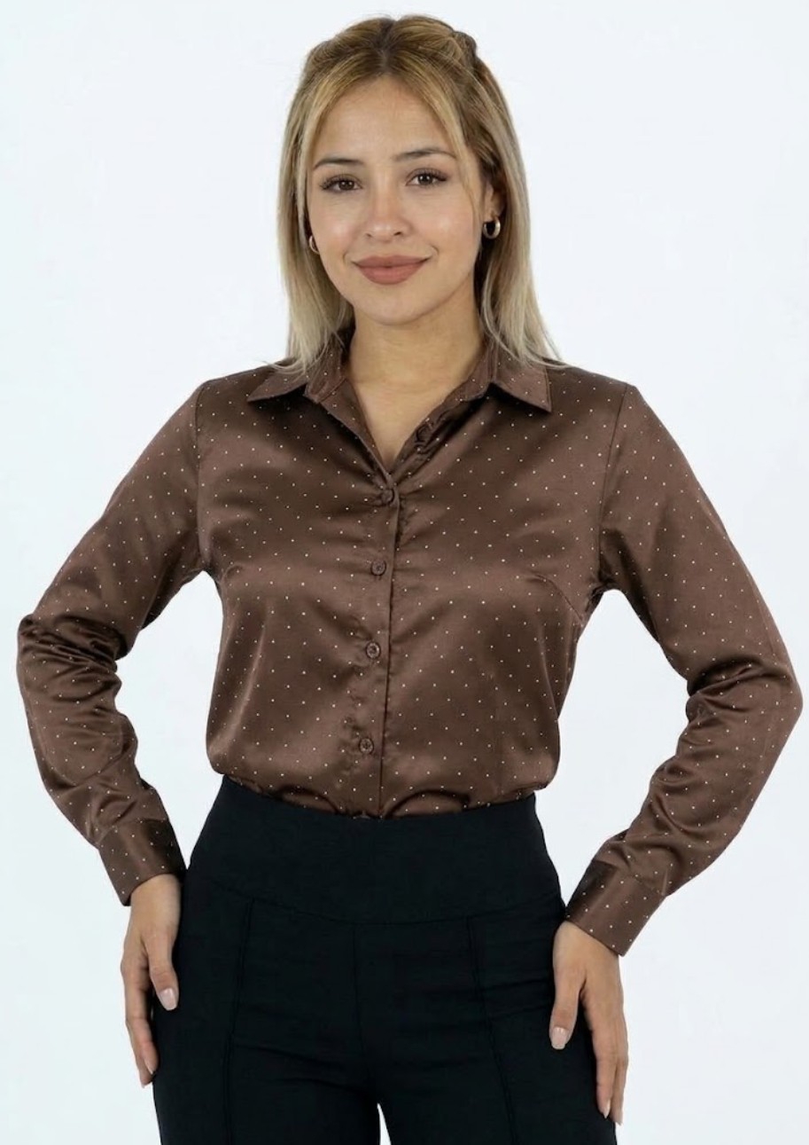 Camisa de Satén con Brillos Strass Camisa de Mujer - Imagen 3