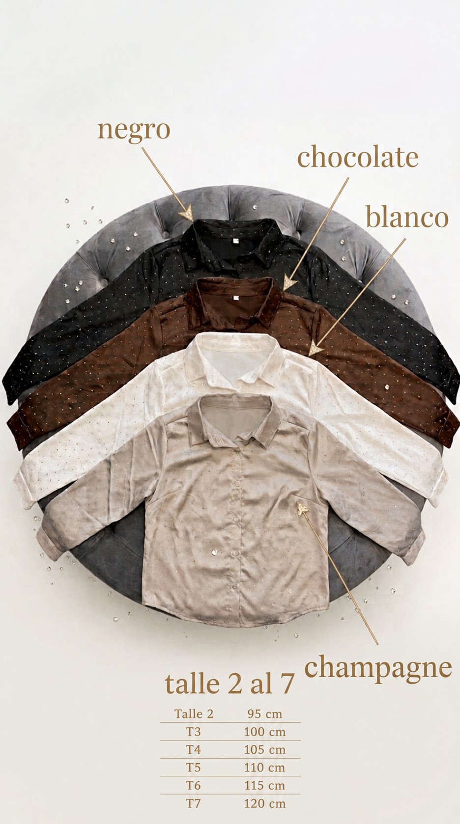Camisa de Satén con Brillos Strass Camisa de Mujer - Imagen 5