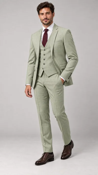 Traje de Hombre 3 Piezas S'100 Verde a  Cuadros