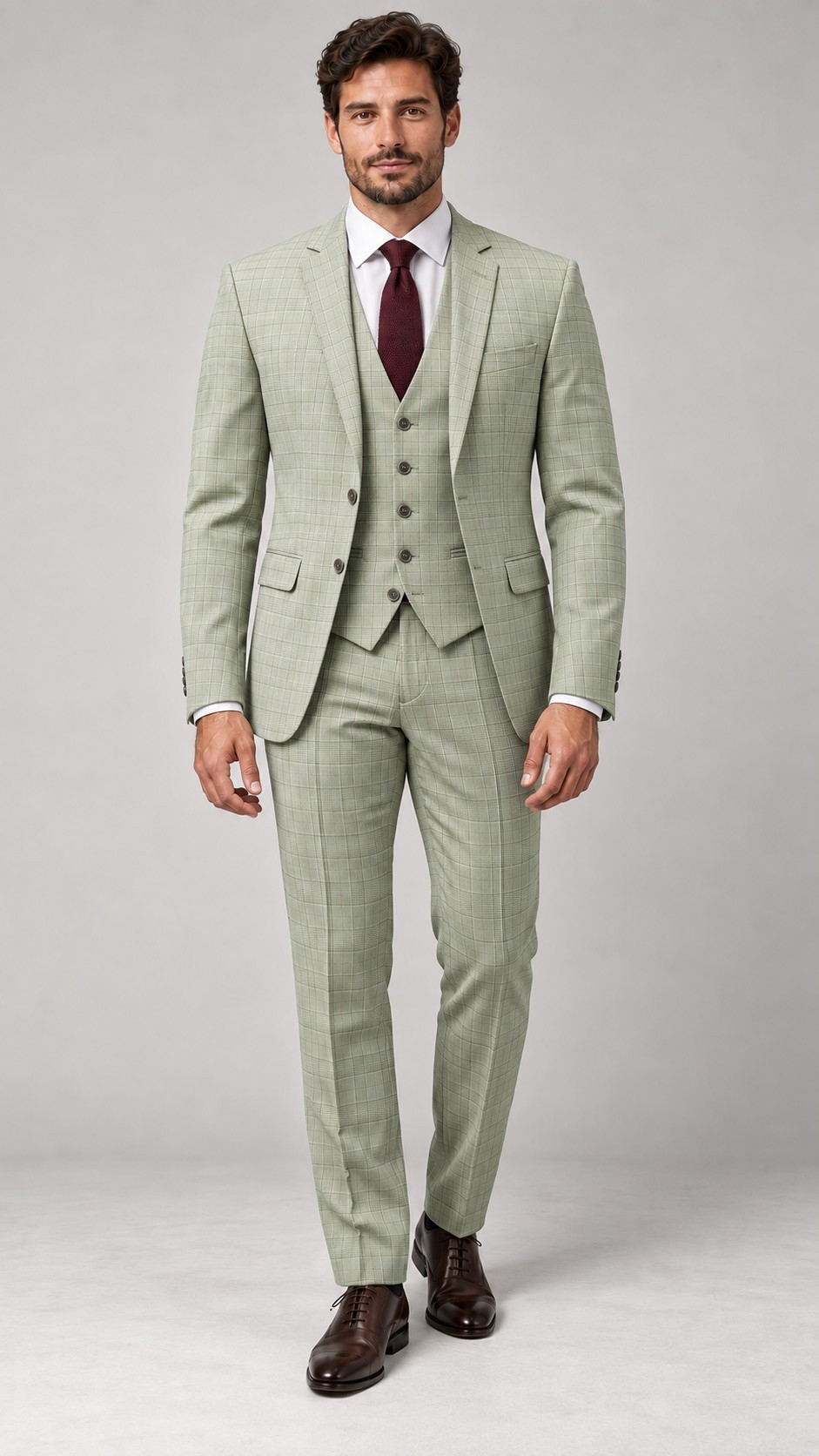 Traje de Hombre 3 Piezas S'100 Verde a  Cuadros - Imagen 2