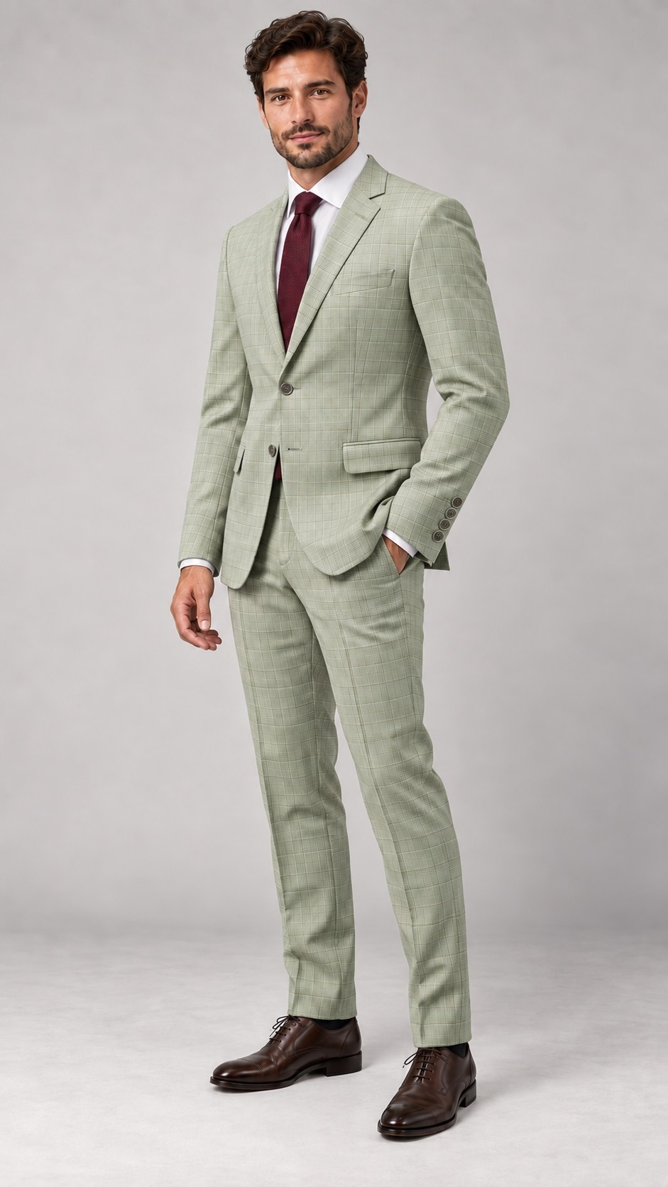 Traje de Hombre 3 Piezas S'100 Verde a  Cuadros - Imagen 3