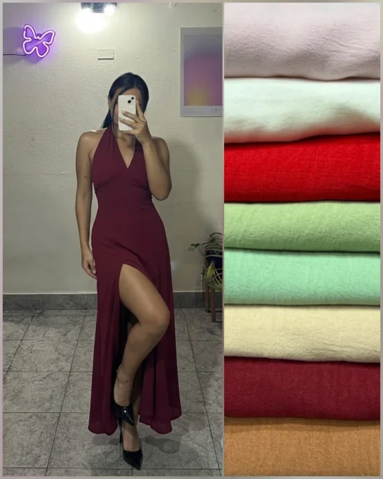 Vestido Anais (vestido Largo - Tela Cey - Tajo)