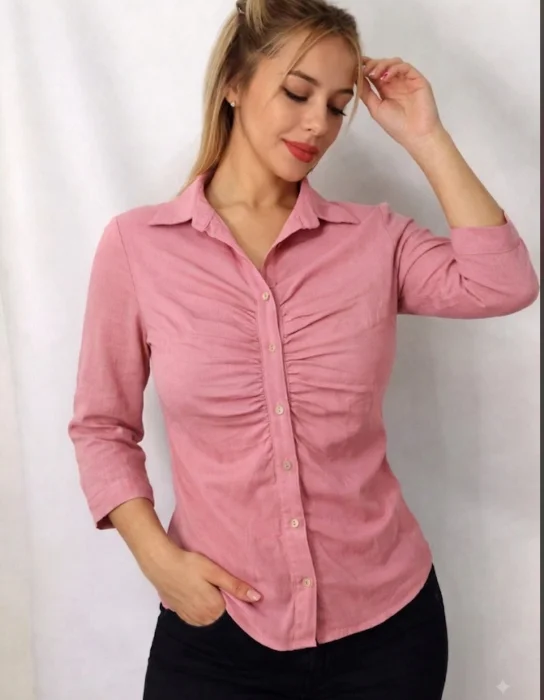 Camisa con Frunce de Lino Elástizado