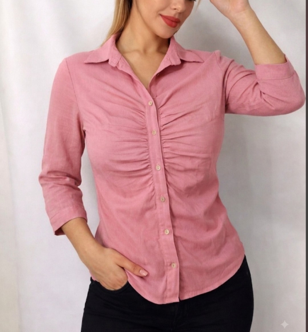 Camisas de Lino con Fruce Camisa de Mujer - Imagen 2