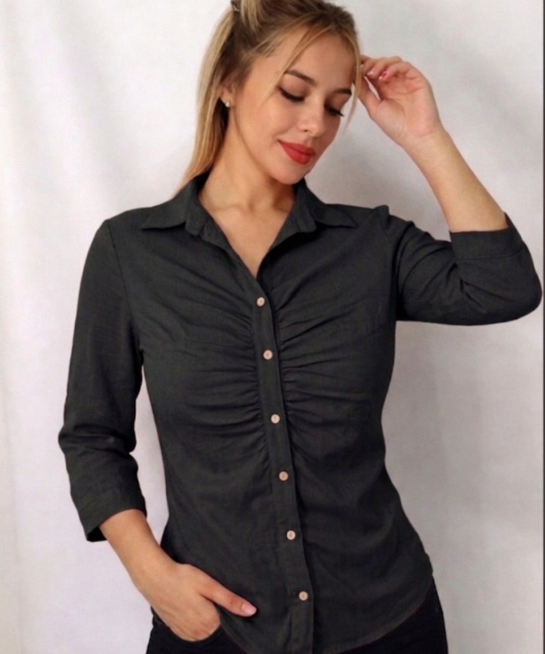 Camisa de Lino con Frunce - Imagen 3