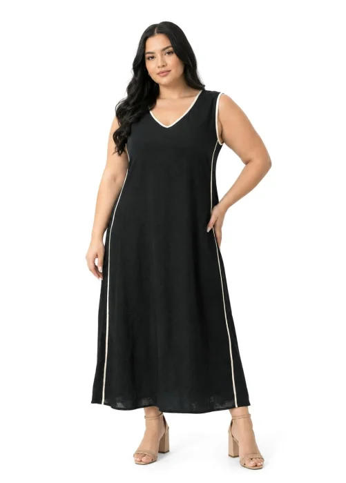 Vestido Largo de Lino con Vivo