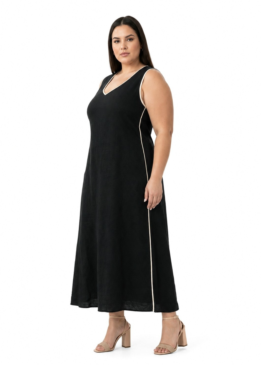 Vestido Largo de Lino con Vivo - Imagen 2