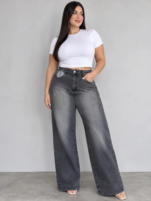 Wide Leg Rigido Gris Humo