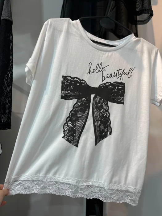 Remera Corte Clásico con Puntilla 0004 Moño