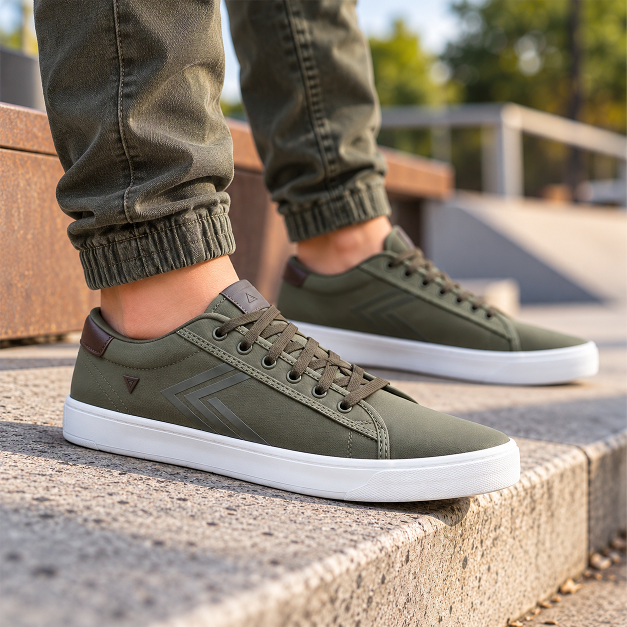 Zapatilla Urbana Tela Niños Deli 333 (27 al 34) - Zapatillas%20verde%20oliva%20en%20el%20parque.png