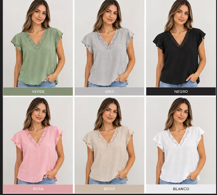 Blusa Escote en V con Puntilla