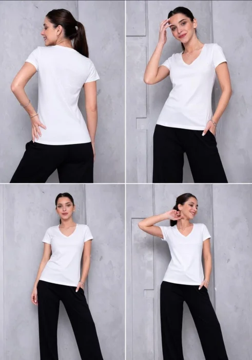 Remeras Básicas Algodón Peinado Escote V