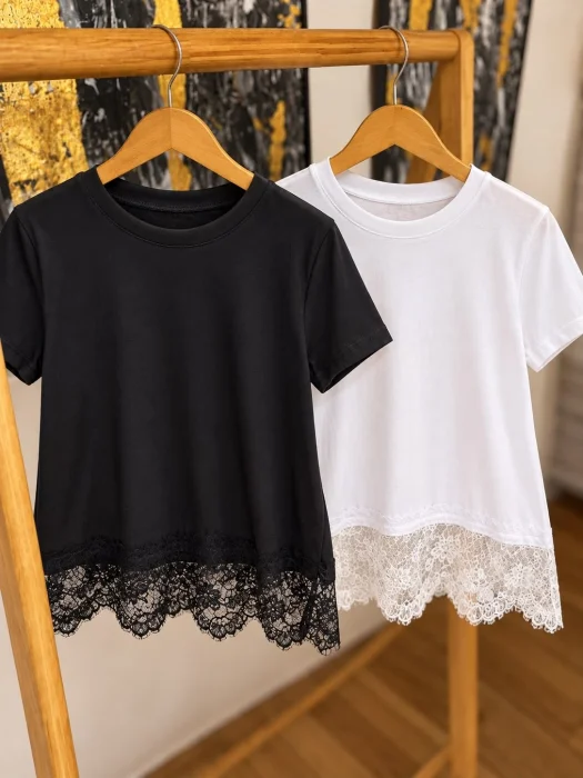 Remera de Algodon y Encaje Rimon