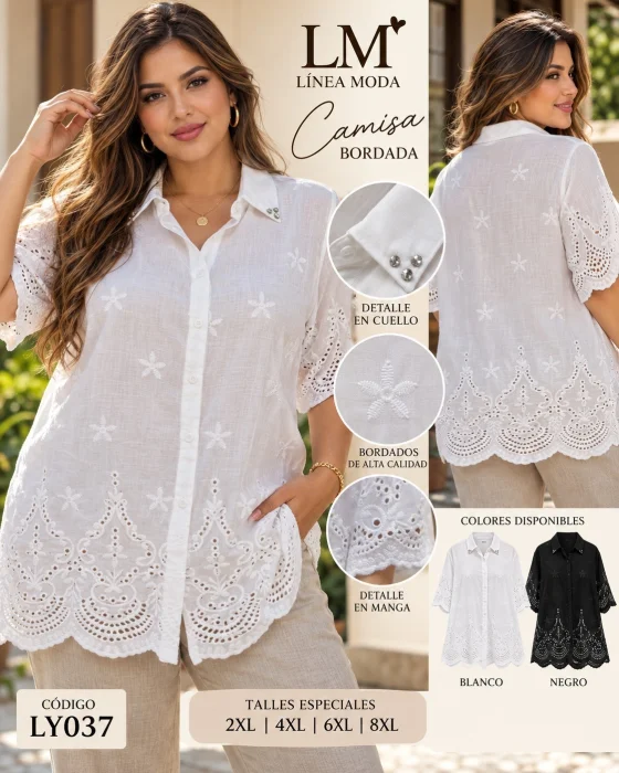 Camisa Bordada Manga Corta, Talle Especially037