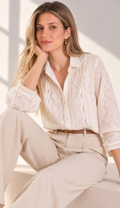 Camisa Bordada Romántica Importado