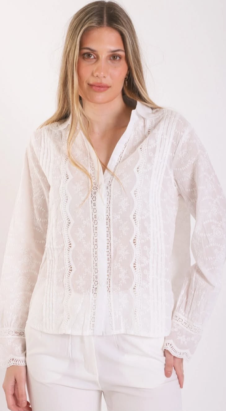 Camisa Bordada Romántica Importado - Imagen 3