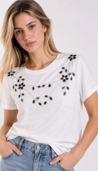 Remera Flame Bordada Importada