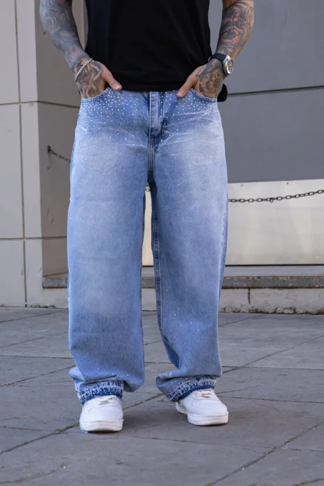 Baggy- con Strass- Celeste