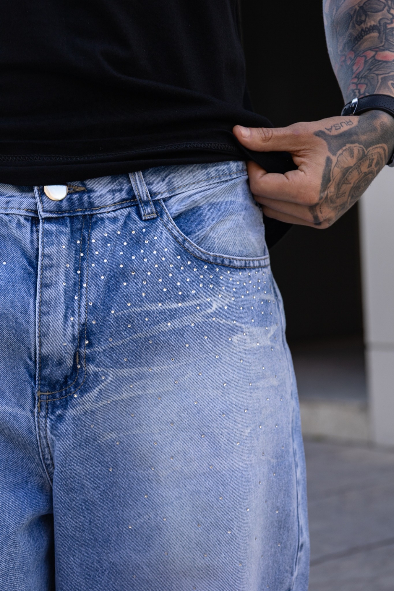 Baggy- con Strass- Celeste - Imagen 3