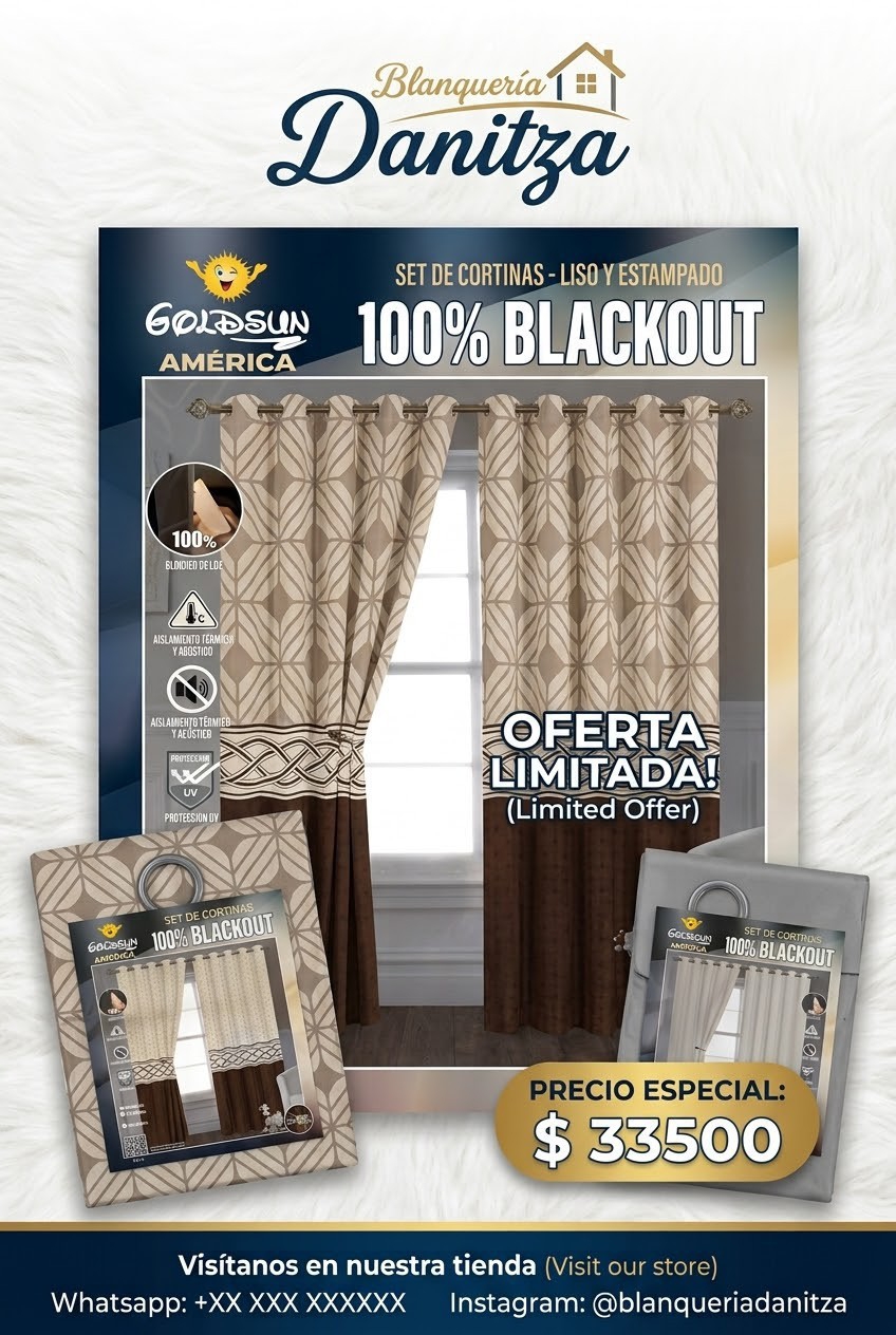 Cortinas Blackout Goldsun 2 en 1 
trae 1 Juego Liso y 1 Juego Estampado - Imagen 3
