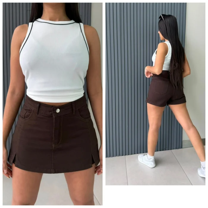 Short Pollera Tajo Choco