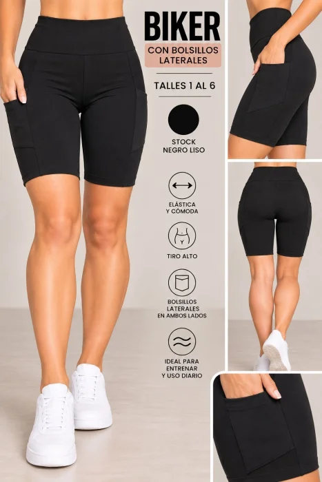 Biker con Bolsillos Laterales Lycra
