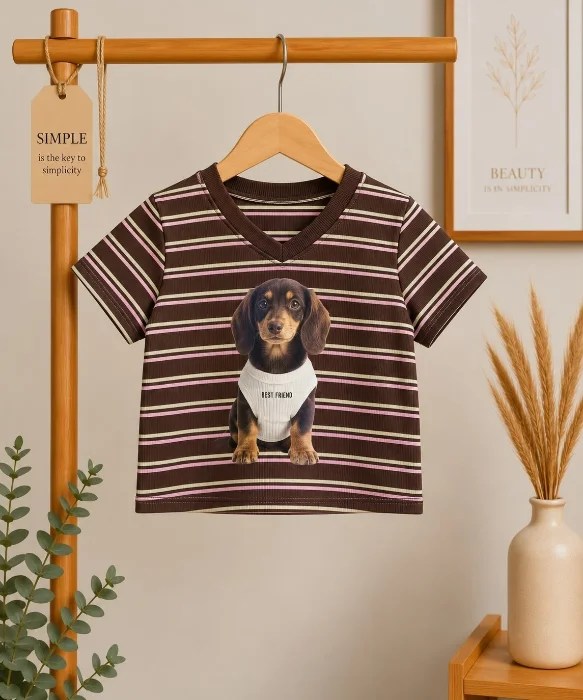 Remera Crop Rayada Estampada
